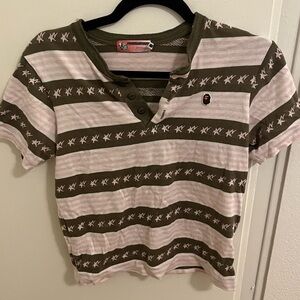Bape pink and green polo